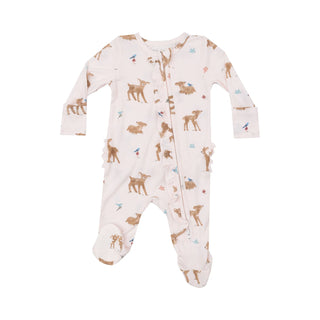 2 Way Ruffle Zipper Footie - Soft Deer