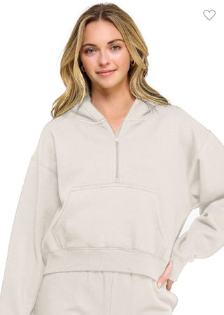 Fleece Half Zip Up Hoodie with Thumbholes