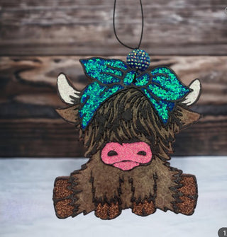 Highland Cow Car Air Freshener in Bow Ties and Bourbon