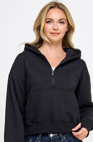 Fleece Half Zip Up Hoodie with Thumbholes