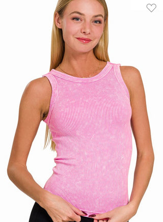 2 way neckline washed ribbed tank