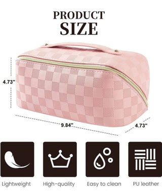 Vegan Leather Checkered Makeup Bag