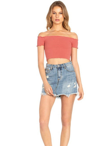 Off Shoulder Ribbed Knit Crop Top