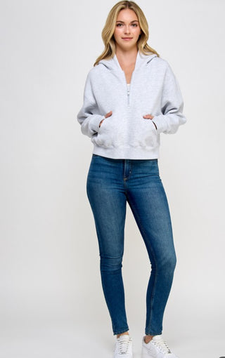 Fleece Half Zip Up Hoodie with Thumbholes