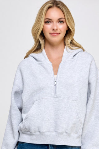 Fleece Half Zip Up Hoodie with Thumbholes