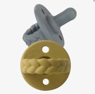 Sweetie Soother™ Pacifier Sets (2-pack) in Mustard & Grey Braids