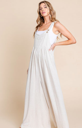 Wide Leg Washed Linen Jumpsuit