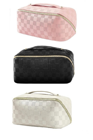 Vegan Leather Checkered Makeup Bag