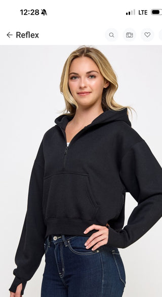 Fleece Half Zip Up Hoodie with Thumbholes