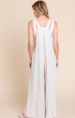 Wide Leg Washed Linen Jumpsuit