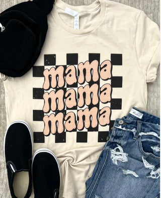 Mama Checkered cream tee