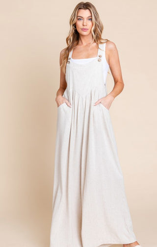 Wide Leg Washed Linen Jumpsuit