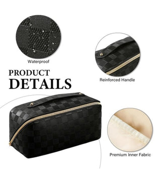 Vegan Leather Checkered Makeup Bag