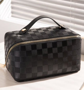 Vegan Leather Checkered Makeup Bag