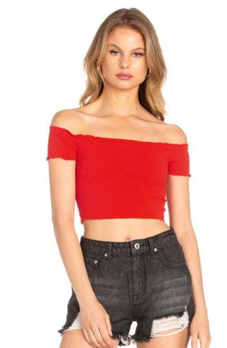 Off Shoulder Ribbed Knit Crop Top