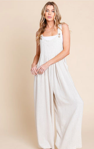 Wide Leg Washed Linen Jumpsuit