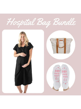 Hospital Bag - Tote, Labor & Delivery Gown, Socks Bundle