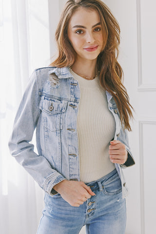 DENIM JACKET WITH FRAY HEM