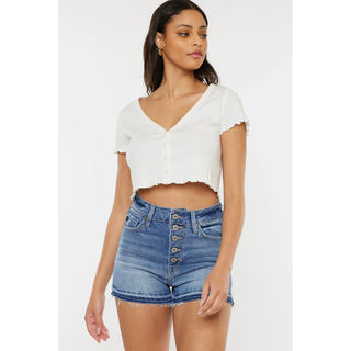 High Rise Release Hem Denim Shorts