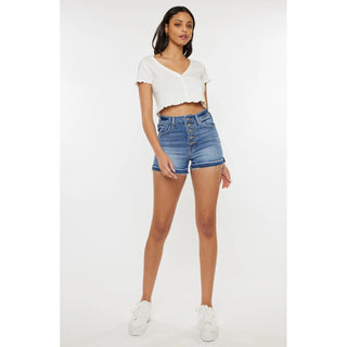 High Rise Release Hem Denim Shorts