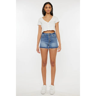 High Rise Release Hem Denim Shorts