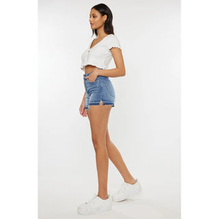 High Rise Release Hem Denim Shorts