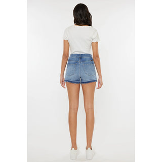 High Rise Release Hem Denim Shorts