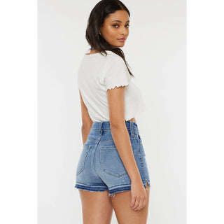 High Rise Release Hem Denim Shorts