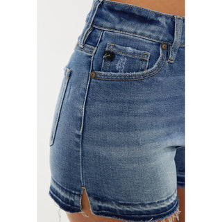 High Rise Release Hem Denim Shorts