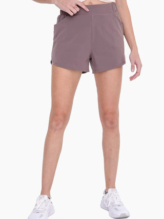 Athleisure Shorts with Curved Hemline in Light Cocoa