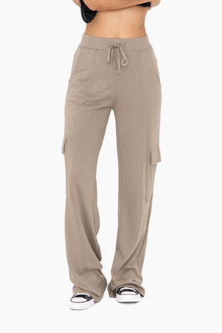 Green Organic Cotton Blend Cargo Trousers in Warm Grey