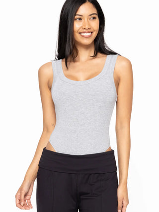 Ribbed Tank Top Bodysuit in Heather Grey