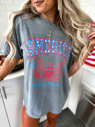 America Land of the Free Gray Graphic Tee