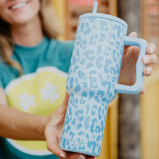 Modern Light Blue Leopard Tumbler Cup w/ Handle