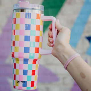 Multicolored Checkered Coffee Tumbler Cup