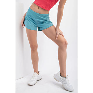 Stretch Woven 2 in 1 Active Shorts in Tidal Wave