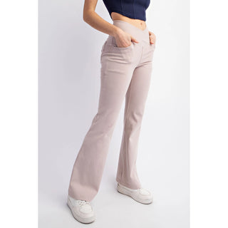 Cotton Stretch Twill Flared Crossover Waist Pants