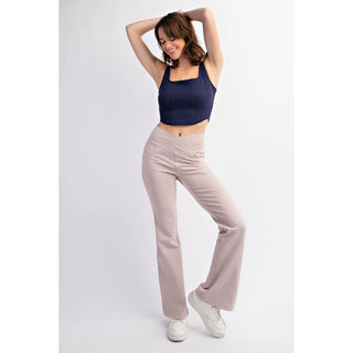 Cotton Stretch Twill Flared Crossover Waist Pants