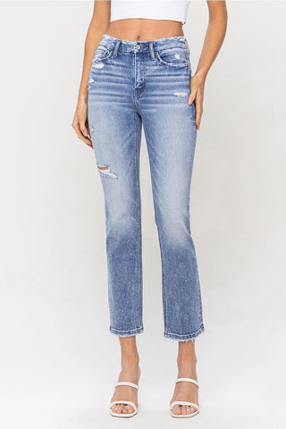 High Rise Crop Slim Straight Jeans