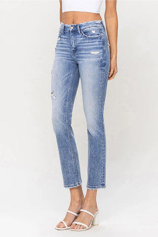 High Rise Crop Slim Straight Jeans