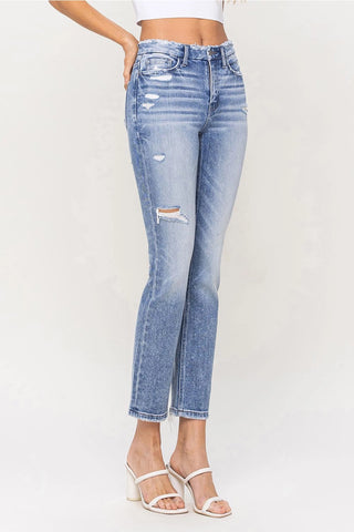 High Rise Crop Slim Straight Jeans