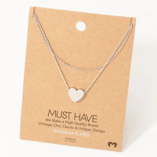 Dainty Layered Chain Heart Charm Necklace in Silver