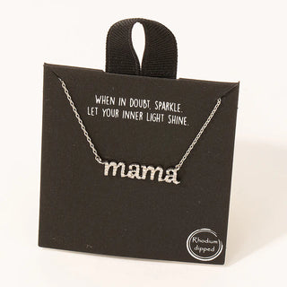 Pave Mama Pendant Necklace in Silver