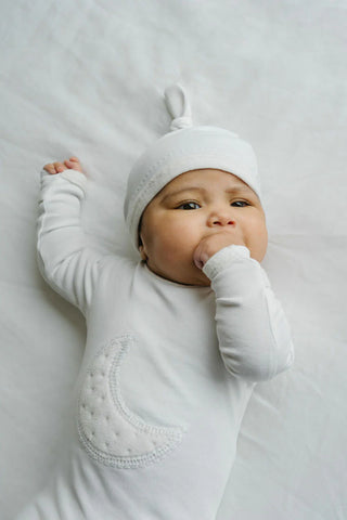 Organic Velveteen Top-Knot Hat in White