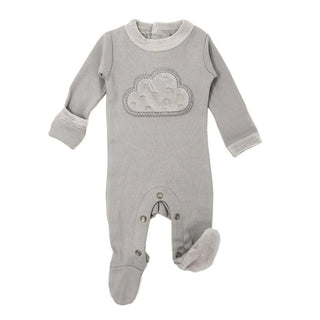 Organic Velveteen Graphic Footie in Light Gray