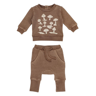 Organic Cozy Graphic Sweatshirt & Jogger Set in Umber Mushroom