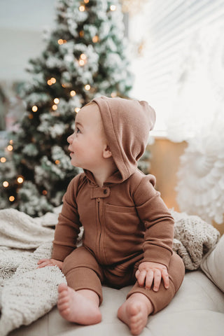 Organic Thermal 2-Way Zipper Romper in Cocoa