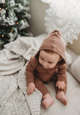 Organic Thermal 2-Way Zipper Romper in Cocoa