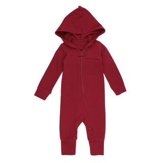 Organic Thermal 2-Way Zipper Romper in Crimson