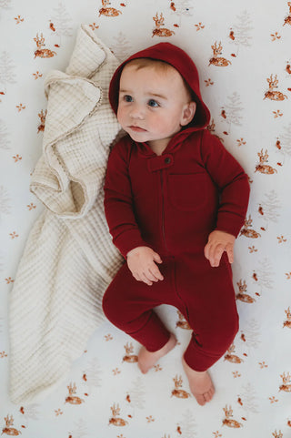 Organic Thermal 2-Way Zipper Romper in Crimson